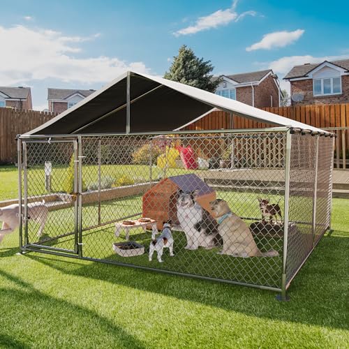 Garvee Large Dog Kennel Outdoor with Roof Heavy Duty Dog Enclosure Outside Pet Fence for Yard Dog Boarding Kennel Poultry House Cage Steel Fence with Ground Anchor Secure Lock Farm Camping 10106FT