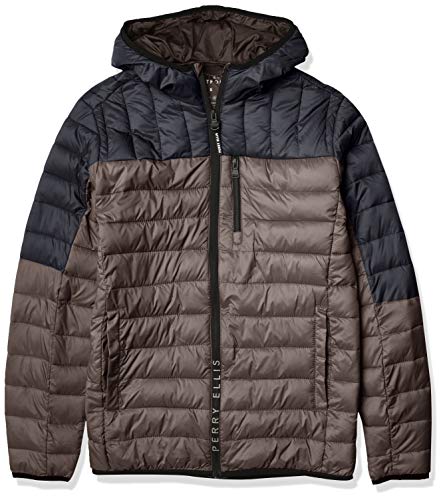 Perry Ellis Men's Classic Packable Puffer Jacket, Gunmetal, Medium