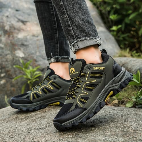 ASOCO DREAM Wanderschuhe Herren Damen Trekkingschuhe Leicht Outdoorschuhe Atmungsaktiv Bergschuhe Wanderhalbschuhe,Grün,41 EU