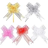 √ Hermoso adorno: estos arcos de arrastre están diseñados con rayas, que se ven brillantes bajo la luz, su forma final es como una flor, bonita y ornamental, puede hacer de sus cajas de regalo un buen efecto decorativo