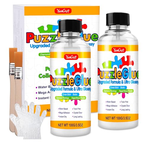 Colle Puzzle 200ML, Transparente Colle pour Puzzle avec Applicateur Pinceau, Séchage Rapide, Lumineuse Colles de Puzzles Conserve Facilement les Puzzles...