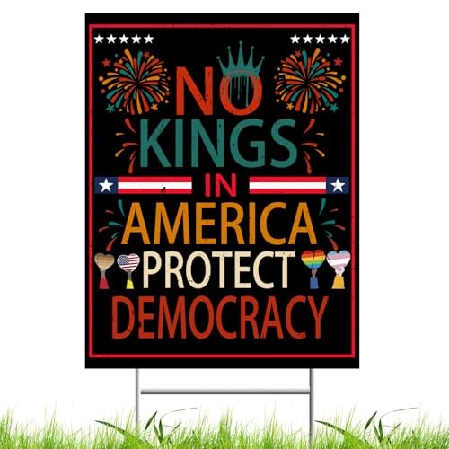 No Kings Protest Signs to Carry - 18x12 Protect Democracy American Yard Sign Double Sided Anti Dictator Political Poster with Metal Stake for Outdoor Rallies Resist Fascism Banner & Decorative