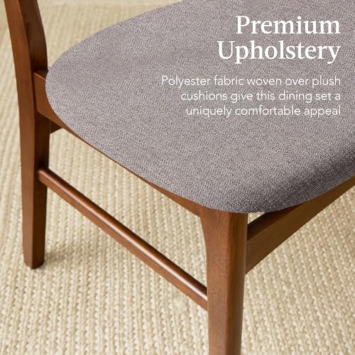 Best Choice Products 7-Piece Wooden Dining Room Table Set, Mid-Century Modern, Kitchen Table w/ 6 Chairs, Upholstered Cushions, Curved Backrests, Rounded Table Corners - Walnut/Gray - Image 6