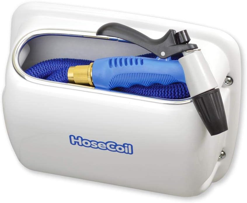 HoseCoil Hose Coil HCE25SW-BLUE Side Mount Expandable Enclosure W/25&39; Blue Hose, Shutoff Valve & Rubber Tip Nozzle