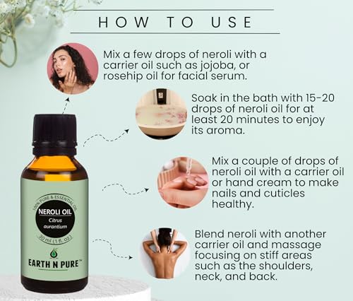 Image of Earth N Pure Neroli Essential Oil Natural and Therapeutic Grade with Glass Dropper 30 ml