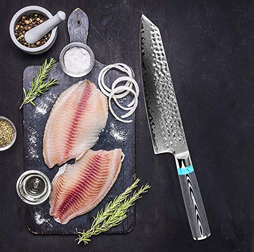 プレゼント付き!　V金10号　67層　ダマスカス包丁　ブルー柄　剣型　牛刀包丁 プレゼント付き! V金10号 67層 ダマスカス包丁 ブルー柄 剣型 牛刀包丁