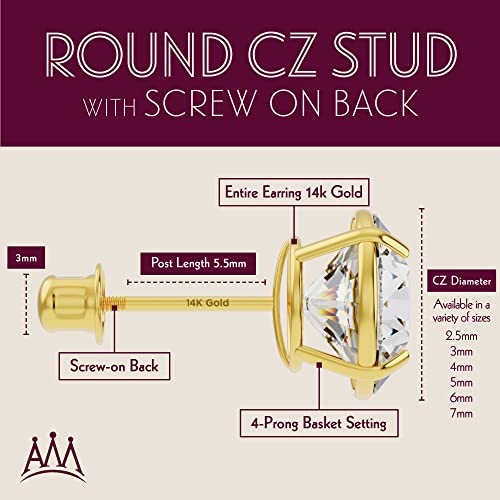 14k Yellow Gold Solitaire Made with Cubic Zirconia Round CZ Stud Earrings4