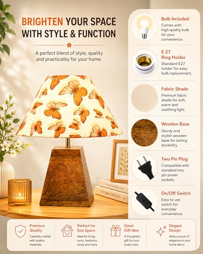 Image of Homesake Wooden Base Pyramid Table Lamp, Lamps for Living Room, Bedside Night Lamp, Lamp for Bedroom Decoration, Modern Home Decorative Light, Desk Lamp,Study Lamp, Home Decor, Marigold Shade