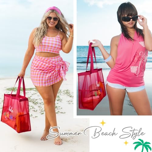 30L Large Beach Bag with Pouch Foldable Sandproof Lightweight Pool Mesh Tote Bag with Two Pockets for Swimming Travel4