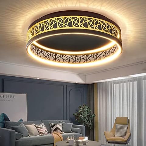 LUOLONG LED Deckenleuchte Mit Fernbedienung Dimmbar Schwarz Deckenlampe Wohnzimmer Deckenlampe Rund Schwarz Gold Aushöhlen Design Schlafzimmer Deckenleuchte Modern Schlicht Deckenlampe-Ø50cm 50W Cover