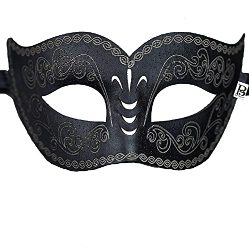 Men's Leather Masquerade Mask Mardi Gras Masks for Men Halloween Costume Burlesque Cosplay Steampunk Venetian Party Mask (Black)