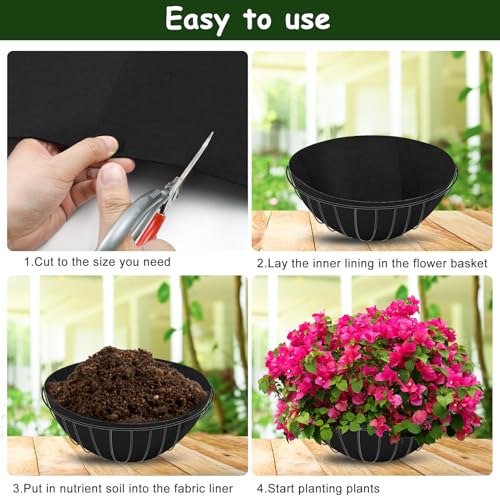 12x40 Inch Planter Liner Roll Fabric Planter Basket Liner Coconut Fiber Liner Roll Non Woven Black Hanging Basket Coco Liners Replacement Felt Window Box Liners for Plants Flower Outdoor Indoor Garden