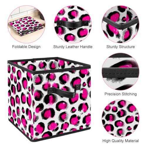 Boîte de rangement léopard rose | Cube en tissu Oxford 28cm - 5