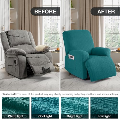 Image of Timeles Recliner Covers Extra Wide Recliner Chair Cover Reclining Sofa Slipcovers for Pet&Kid,Stretch Soft Washable (One-Seater Oversized, Emerald Green)