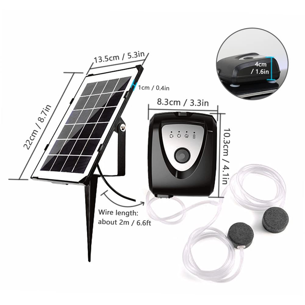 Aoresac 3.5W Solar Teichbelüfter mit 4000mAh Akku und Deutsches Handbuch, USB, Zwei 1 M Schläuche, Geeignet für Gartenteiche, Aquarien (Schwarz)
