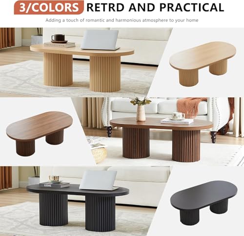 Image of Small Fluted Coffee Table, Farmhouse Oval Wood Coffee Table,Black