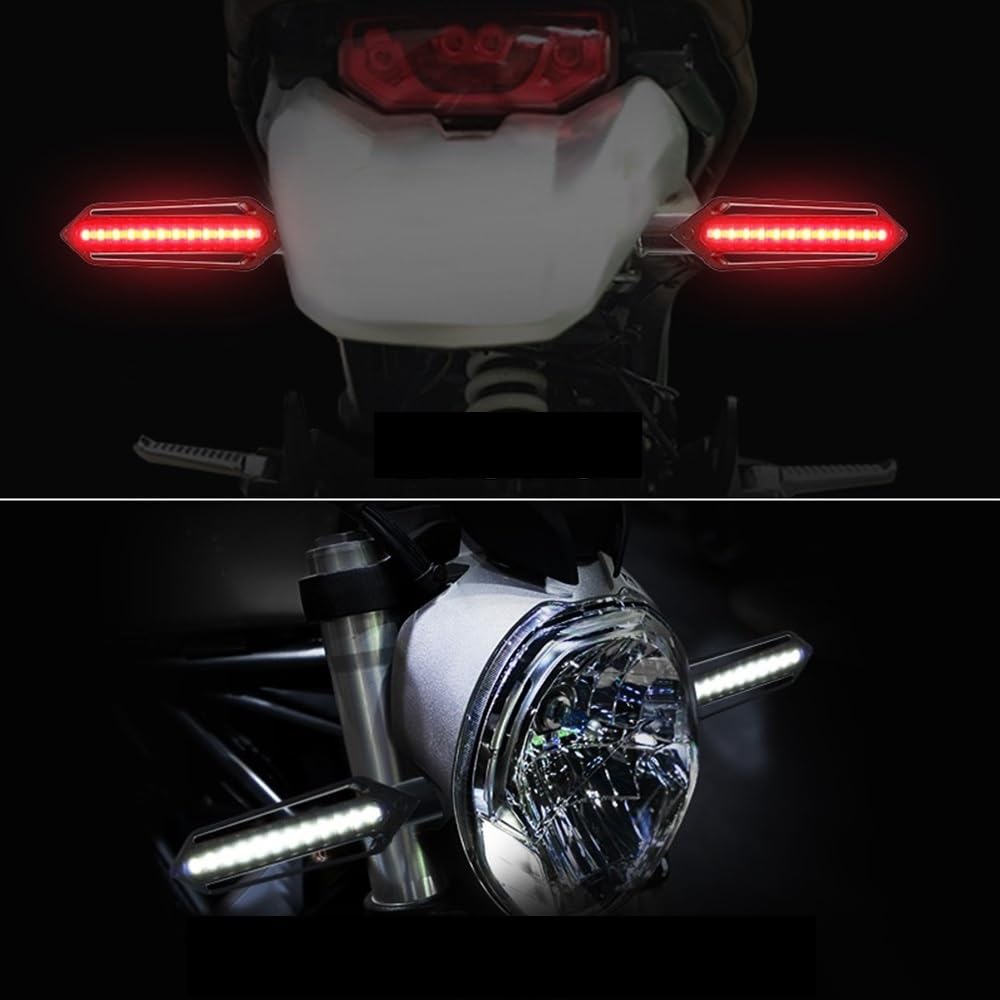giro Luces Intermitente universal para motocicleta, luz de freno blanca DRL/roja + intermitente agua corriente, LED amarilla