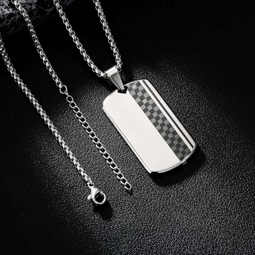 KRKC&CO Herren Dog Tag Anhänger Kette, Dogtag Hundemarke Erkennungsmarke, Quadratischer Anhänger, schwarze Edelstahl Kette 2mm, Geburtstag Geschenk für Männer Jungs, verstellerbare Länge 56/61cm