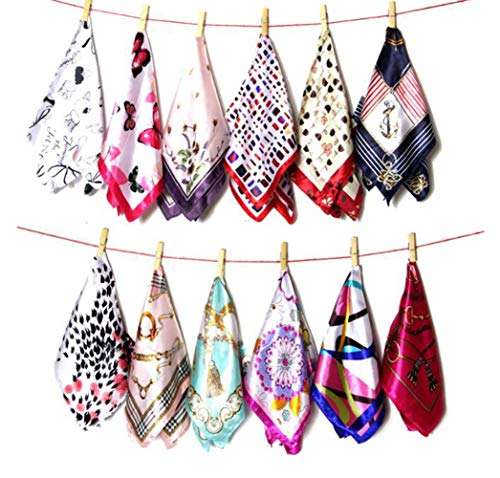 Bamboopack Lot de 10 écharpes carrées en satin avec imprimé multicolore en soie - Foulard multifonction pour le cou, la tête, les cheveux, foulards carrés pour femmes et filles (aléatoire) Cover