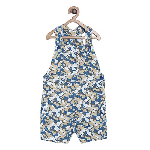 Image of miniklub Baby Round Neck Short Sleeve Knitted Cotton Dungaree Set, Pack of 2 (Navy Color)
