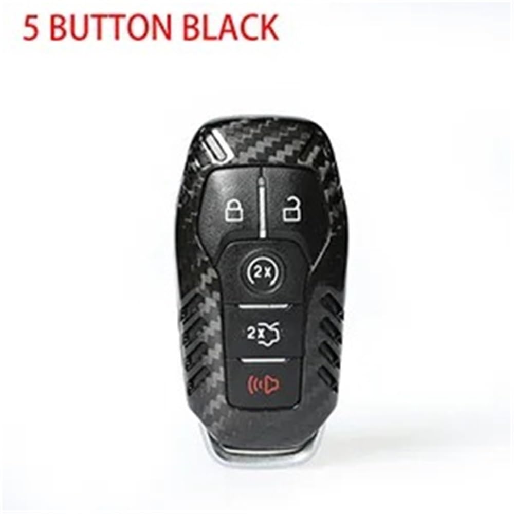 Carcasa de Fibra de Carbono para Llave Inteligente con Control Remoto de 3 y 5 Botones para Ford para Mustang 2015-2017 / v Explorer 2016-2017 para Llave de Coche(3 Button Red)