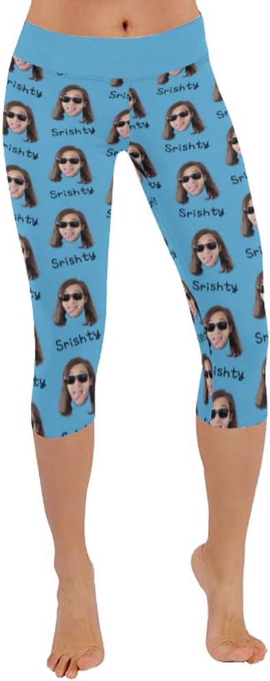 Personalized Leggings for Women Custom Design Your Own Print Image Face and Text, Performance Capri Legging