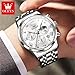 OLEVS Men Analog Quartz Watches Fashion White Dial Watches for Men Chronograph Sliver Stainless Steel Day Date Waterproof Watch Roman Numerals Luxury