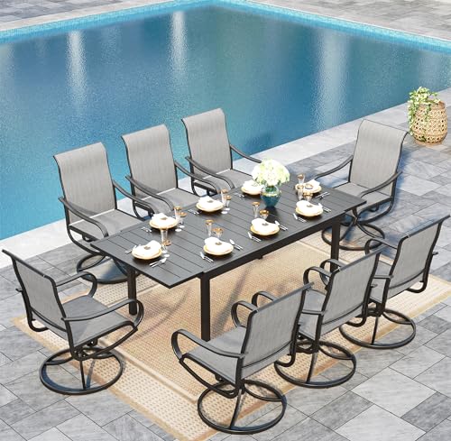 Image of Sophia & William Outdoor Dining Set Patio Dining Sets Patio Table and Chairs Set 9 Pieces Outdoor Dining Table for 8 with Swivel Patio Chairs Patio Set for Garden Pool All Weather Grey