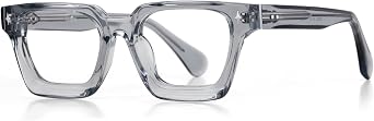 Women & Men Blue Light Blocking Glasses, Thick Rectangle Preppy Look Oversize Frame, Anti Eyestrain Ease Dry Eye F3302 Bright grey