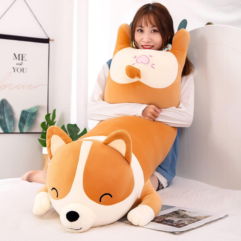 120cm Plush Long Corgi Toy Cute Soft Stuffed Animal Corgi Doll Kids Plush Toy Pillow Gift for Kids and Girls(Yellow, 120cm/47.2in)