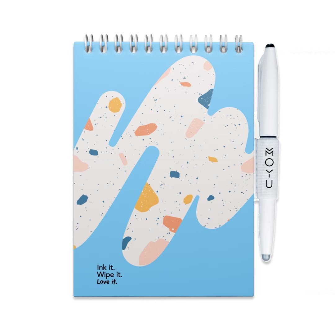 MOYU Erasable Notebook - A6 Stone Paper - Hardcover - Rocky Ice - Multifunctional Pages - Includes Erasable Pen, Cloth, and Pen Holder
