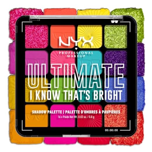 Nyx Professional Makeup, Palette Ombretti Ultimate Shadow, Pigmenti Pressati, 16 Tonalità, Effetto Opaco, Satinato, Metallico, Tonalità Brights