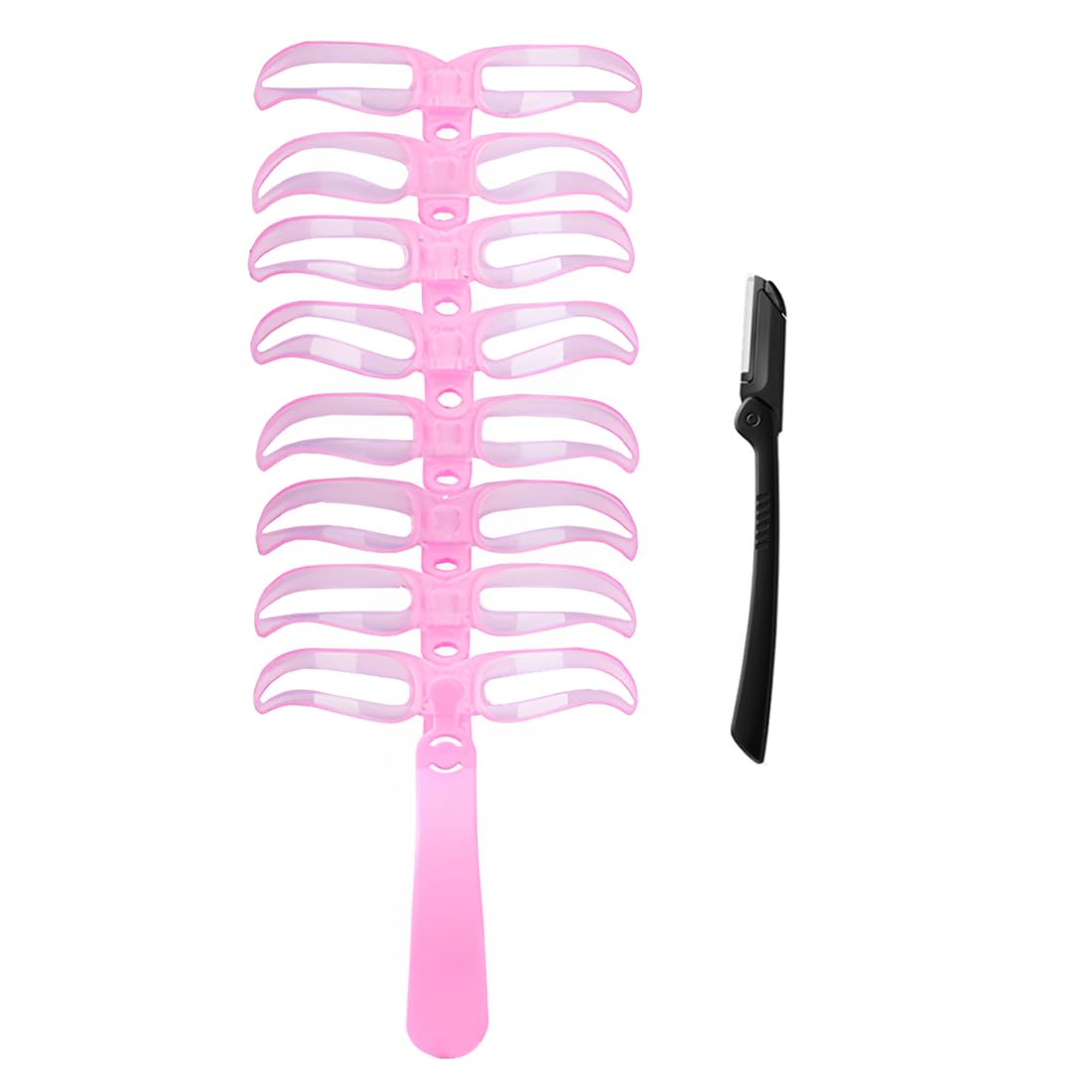 GXGM Stencil Sopracciglia Kit Timbri Sopracciglia 8 Stencil per Sopracciglia per Principianti Riutilizzabili e 1 Rasoio per Sopracciglia, Rosa
