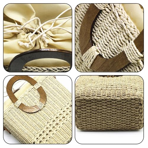 Straw Handbag Crossbody Shoulder Bag Woven Purse Summer Chic Bucket Pocketbook Top Handle Satchel3