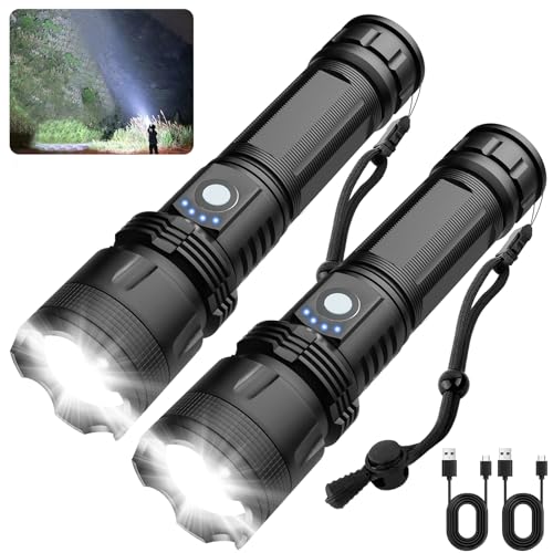 Rechargeable Flashlight 300,000 Lumens, 2 Pack Super Bright LED Flashlight High Lumen, USB...