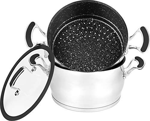 Couscoussier BM-COUS22-SC-E en inox 24cm avec revêtement antiadhésif façon pierre compatible tous feux dont induction