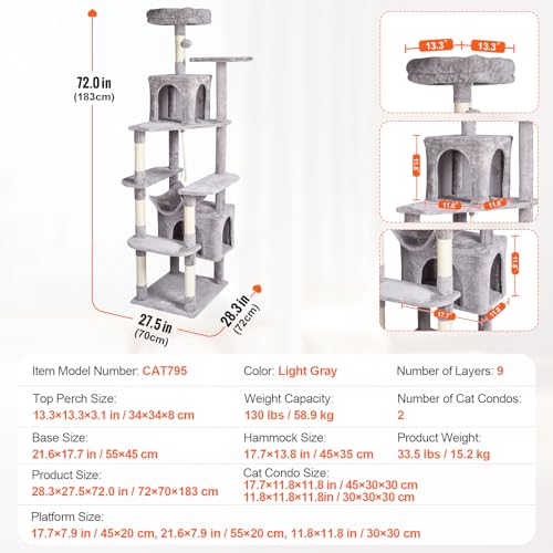 Torre para Gatos Indoor 72" con 2 Condos y Rascador miniatura 7