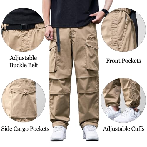 EnllerviiD Men's Baggy Cargo Pants Elastic Waist Relaxed Fit Work Pant Casual Outdoor Trousers with Pockets2
