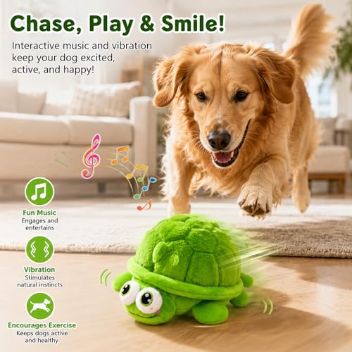 Geojec Interactive Moving Dog Toys – Interactive Dog Toys Plush Chew Toy with Bouncing Ball, Music & Recording Rechargeable Self-Play Toys for Small, Medium & Large Dogs to Keep Them Busy (Turtle) by Geojec - Used condition - Image 2