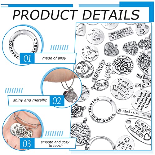 108 Pcs Mixed Family Mom Words Jewelry Making Charm Smooth Tibetan Silver Metal Charms Pendants For Jewelry Making Diy Necklace Bracelet And Crafting Mother's Day Gifts From Daughter Son, 54 Styles #TOP1
