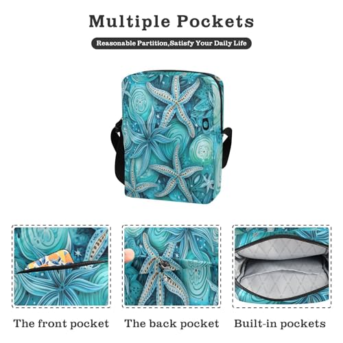 messenger bag for women crossbody over the shoulder bags for men Cross Over Purse Adjustable Strap for School School- Submarine Coral Starfish Blue2