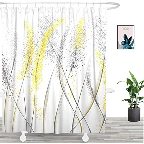 UNIFEEL Unique Design Abstract Black and Yellow Plants Dandelion Fabric Shower Curtain, Mordern Art Curtain for Bathroom Décor Machine Washable 71" x 71", White Cover