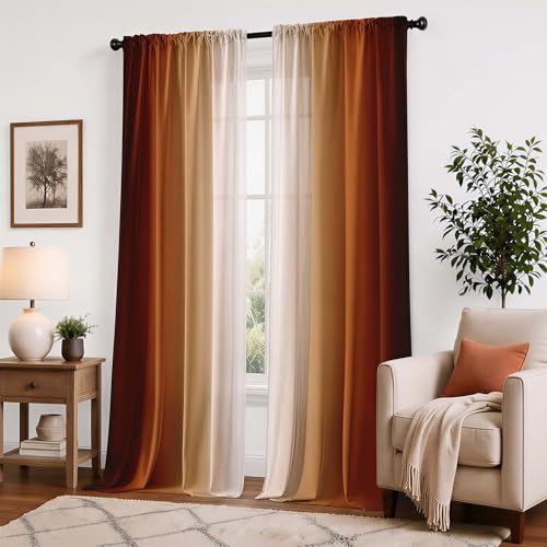 XFLINGBAO Burnt Orange Curtains 84 Inch Length for Living Room 2 Panel Set Burnt Orange and Terracotta Window Curtain Rust Orange Ombre Gradient Light Filtering Curtains Modern Abstract Drapes