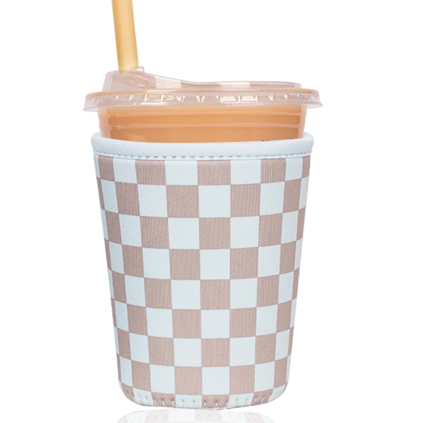 Reusable Insulated Sleeve for Iced Coffee Cup, Coffee Neoprene Sleeve for Cold &amp; Hot Drinks, Beverage Holder for Iced Coffee (Classic Checker, Small: 16-18oz)