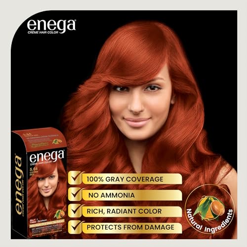 Image of Enega No Ammonia Grey Coverage Long Lasting Creme Hair Color with Argan Oil & Green Tea Extract - Pack of 1(150 ML) (Copper Red)