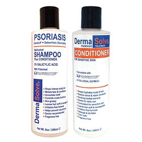 Scalp Psoriasis & Dandruff Shampoo and Conditioner by DermaSolve | Seborrheic Dermatitis Shampoo & Conditioner - Naturally Heals Itchy Flakey Inflamed Skin and Provides Soothing Moisturizing Relief