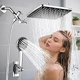 KHQF High Pressure Rainfall Showerhead Combo with Arm for Bathroom Accessories, Rain Shower Head with Handheld, Detachable Dual Shower with Multi Modes Handheld Spray Chrome