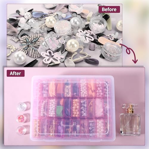 Image of Cosics Bead Storage Containers, Plastic Bead Organizer Case with 30 Small Storage Case for Small Projects, Jewelry Kit, DIY Craft Supply, Stickers, False Nails, Hardware, Seeds, Pink