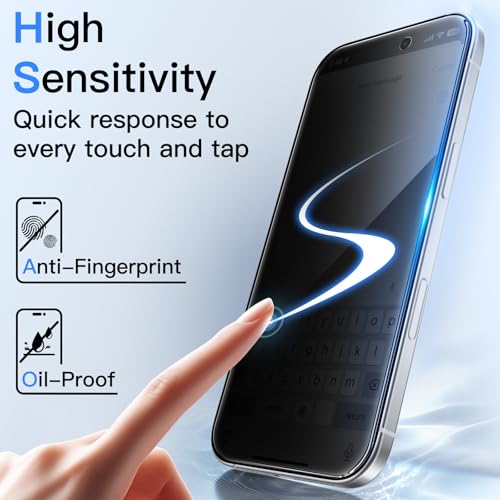 Image of JETech Privacy Screen Protector for iPhone 17 Pro 6.3-Inch with Camera Lens Protector, Anti-Spy Tempered Glass Film, Easy Installation Tool, 2-Pack Each