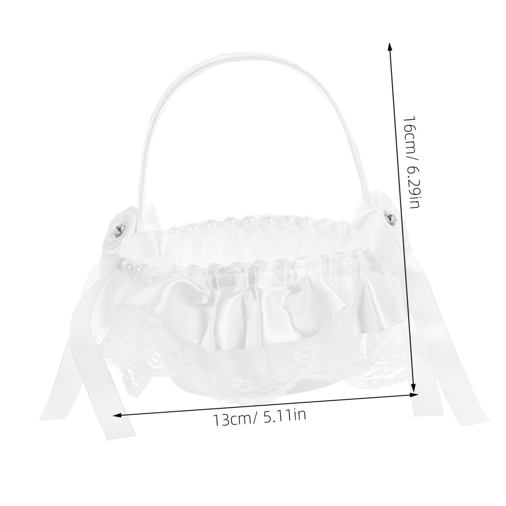 Wedding Flower Girl Basket with Lace Design and Pearl Decor Handheld Flower Basket for Wedding Party Home Decoration and Elegant Flower Girl Accessories